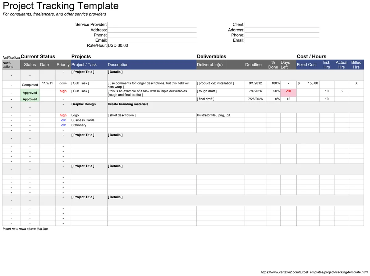 Project Tracking Template preview