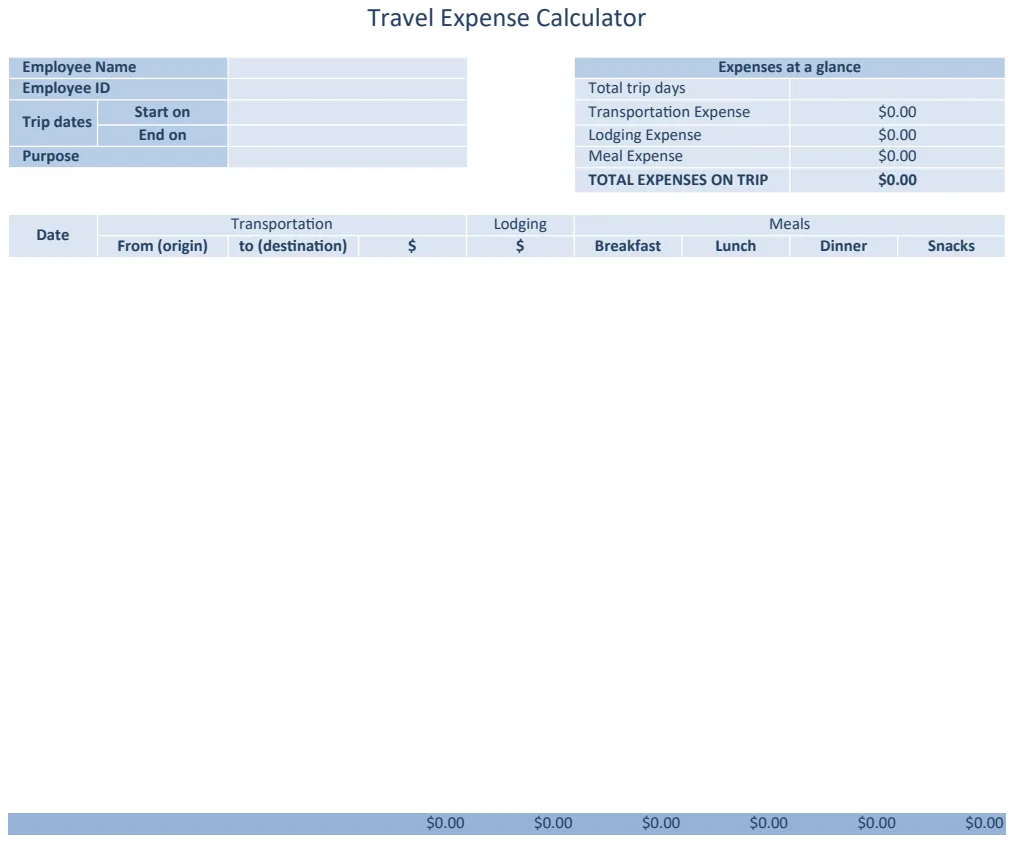Sales Travel Expense Log preview
