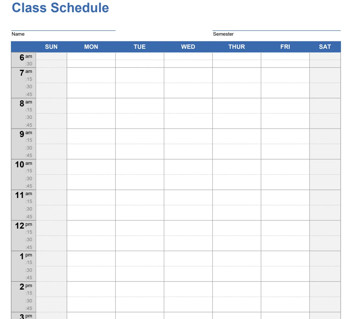 Class Schedule preview