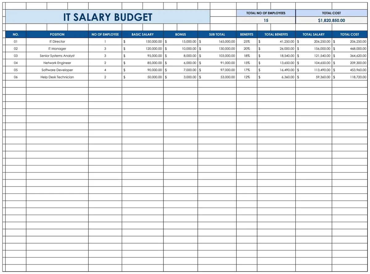 IT Salary Budget Template preview