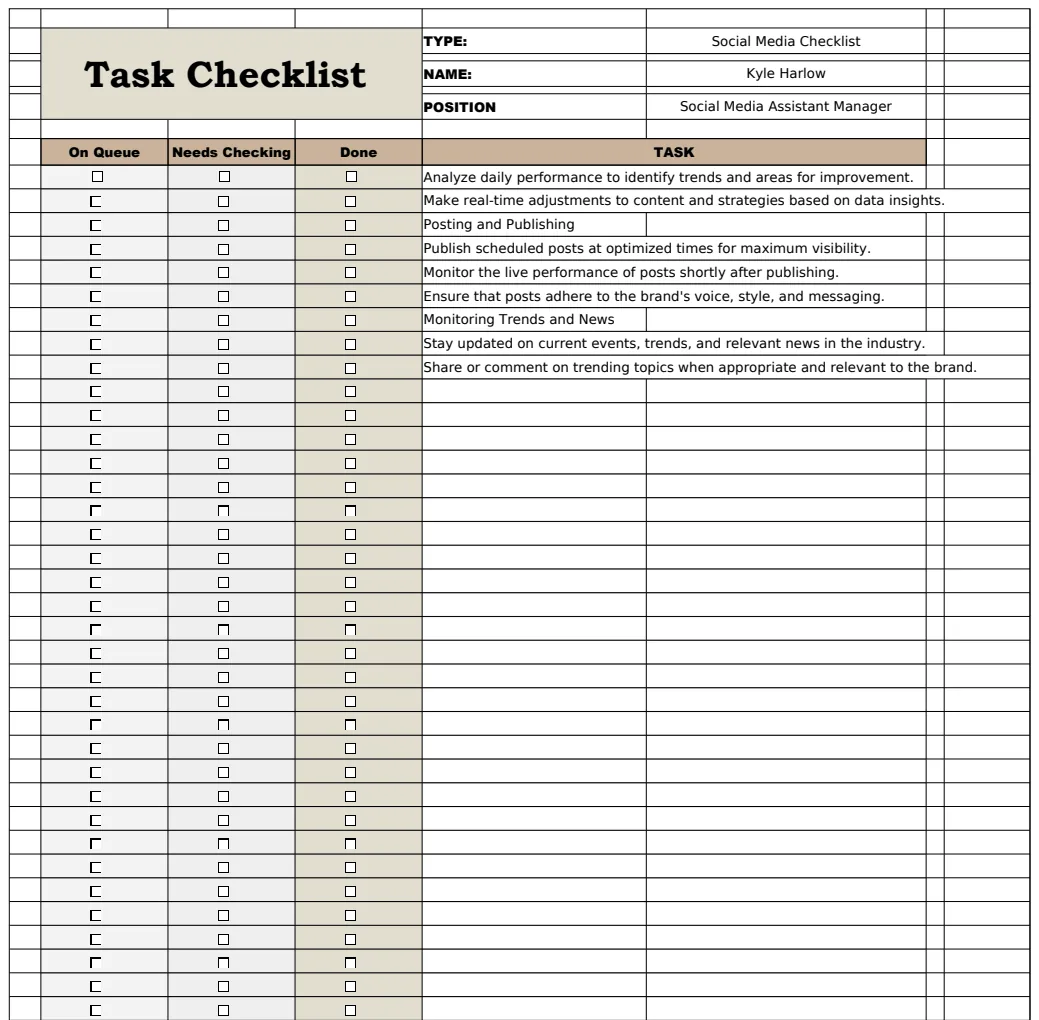 Social Media Task Checklist with Employee Management preview