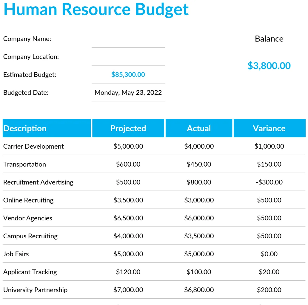 Human Resource Budget preview