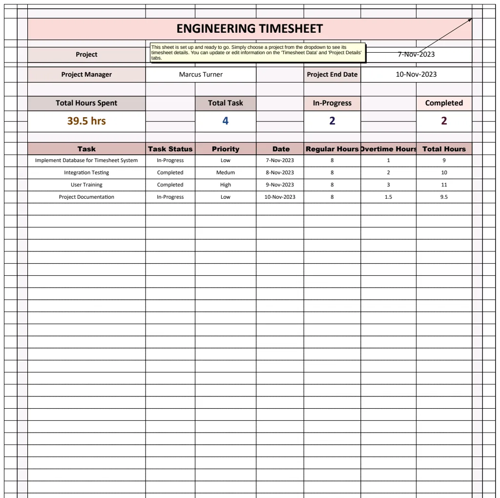 Copy of Engineering Timesheet Template preview