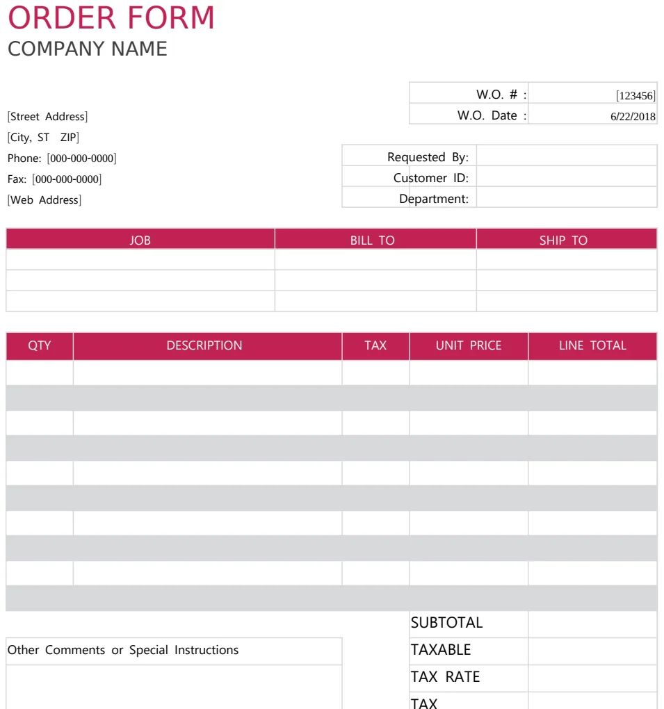 Order Form Template preview