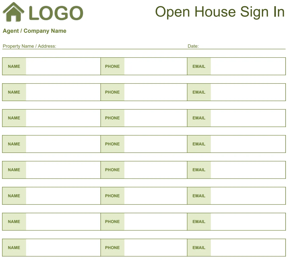 Open House Sign In Sheet preview