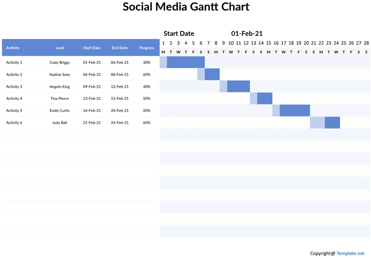 Simple Social Media Gantt Chart preview