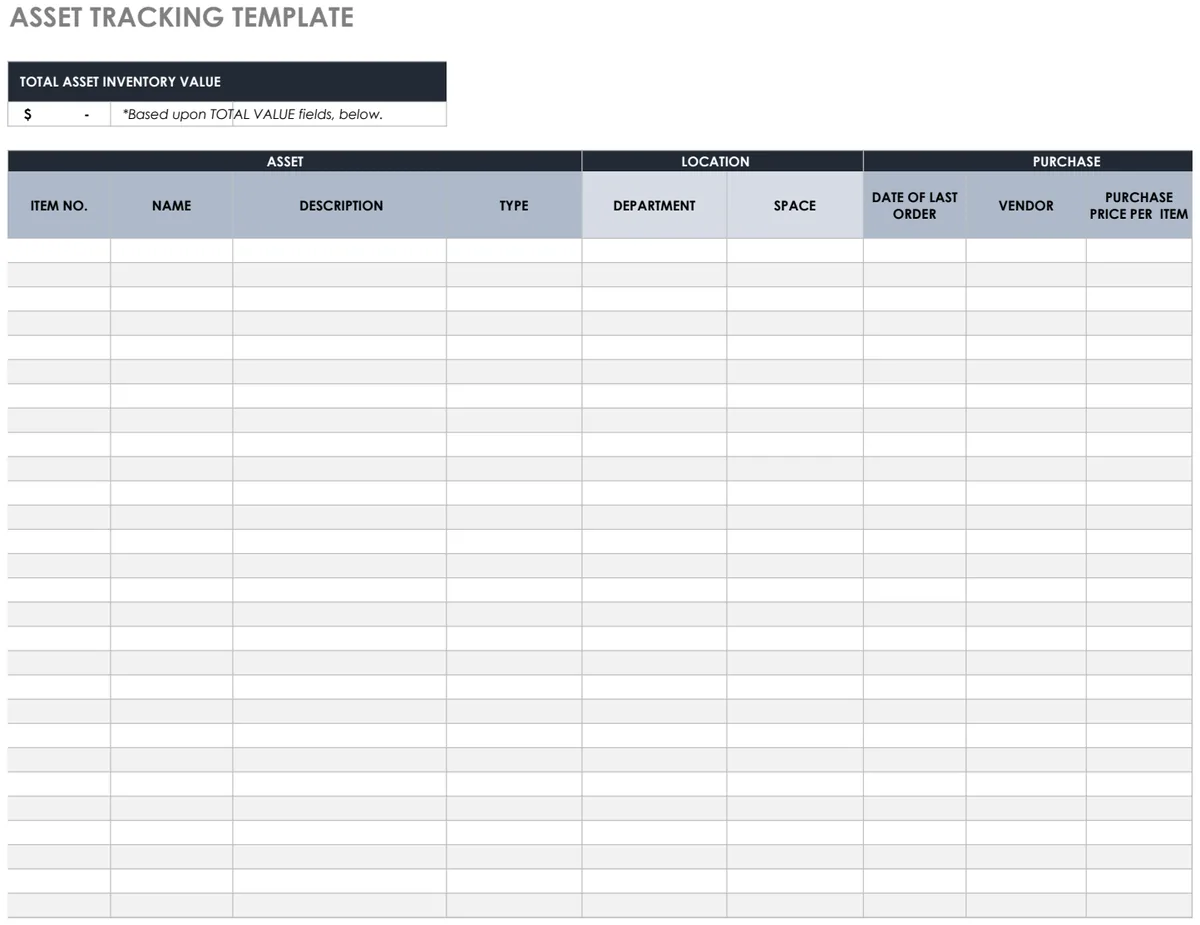Asset Tracking Template preview