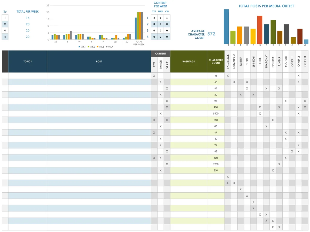 Social Media Posting Plan Template with Dashboard preview