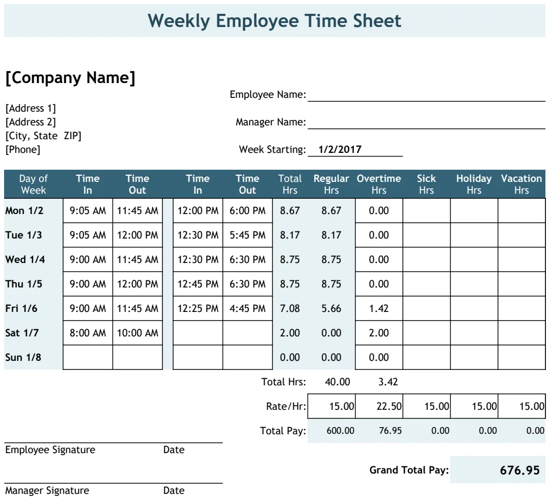 Employee Timesheet with Breaks preview