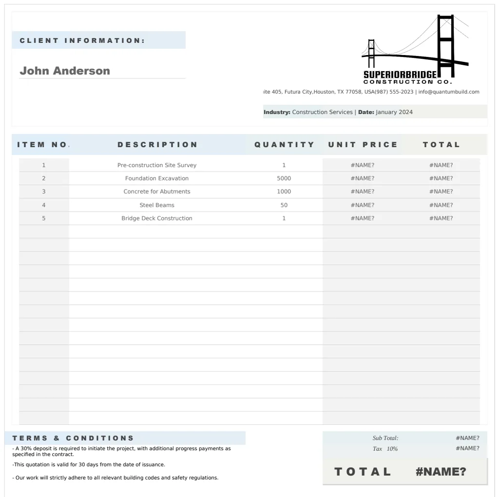 Bridge Construction Quotation Template preview