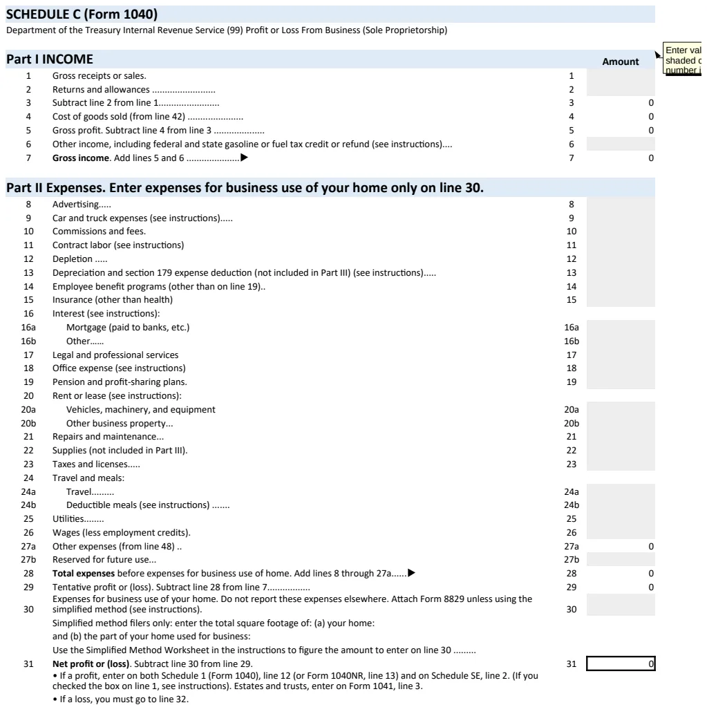 Profit & Loss Form Template preview