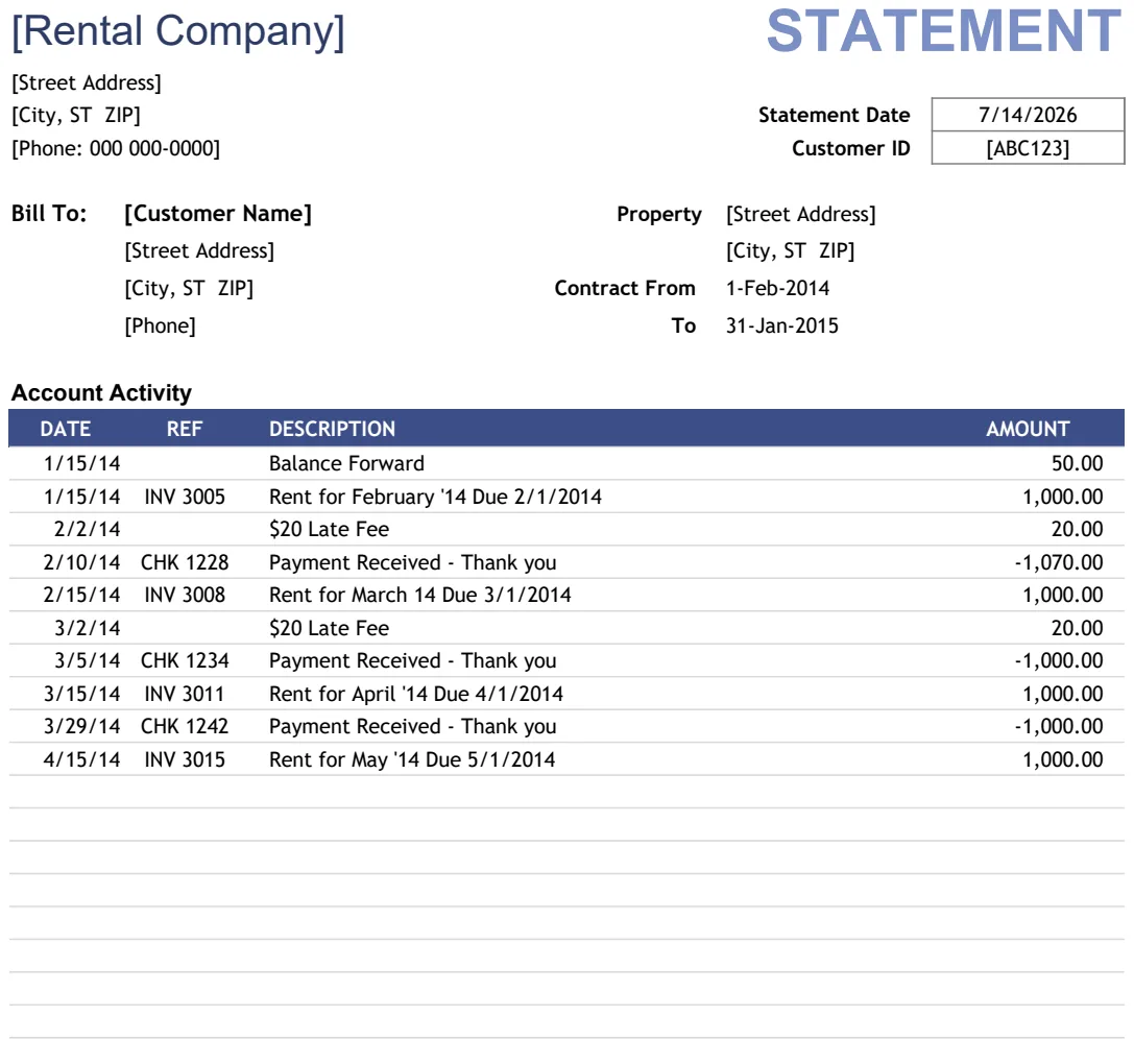 Rental Billing Statement preview