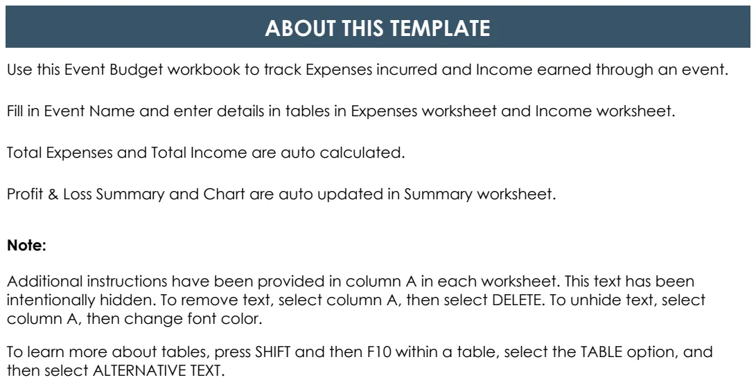Event Budget preview