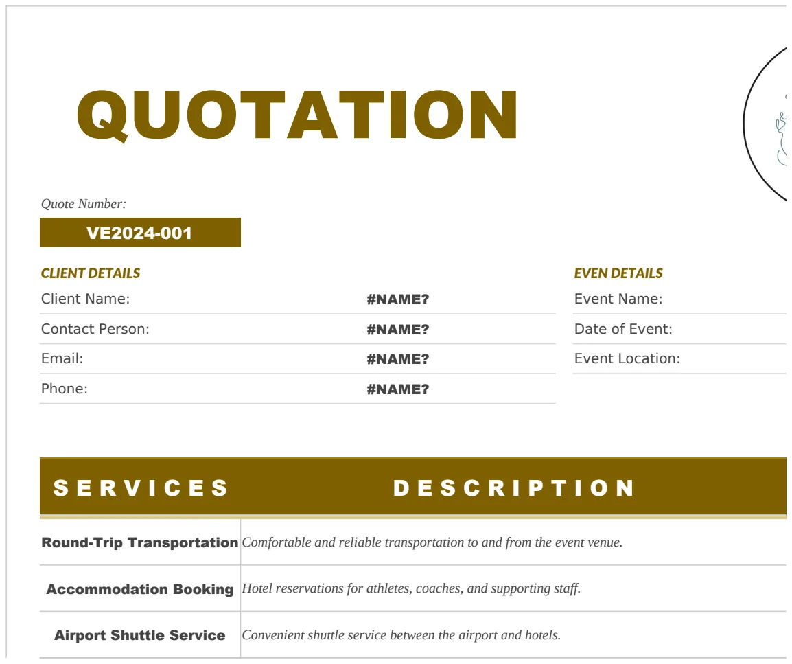 Sports Event Travel Quotation Template preview
