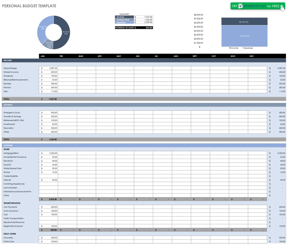 IC Personal Budget Template preview