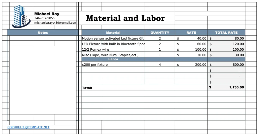 Work Estimate Template preview