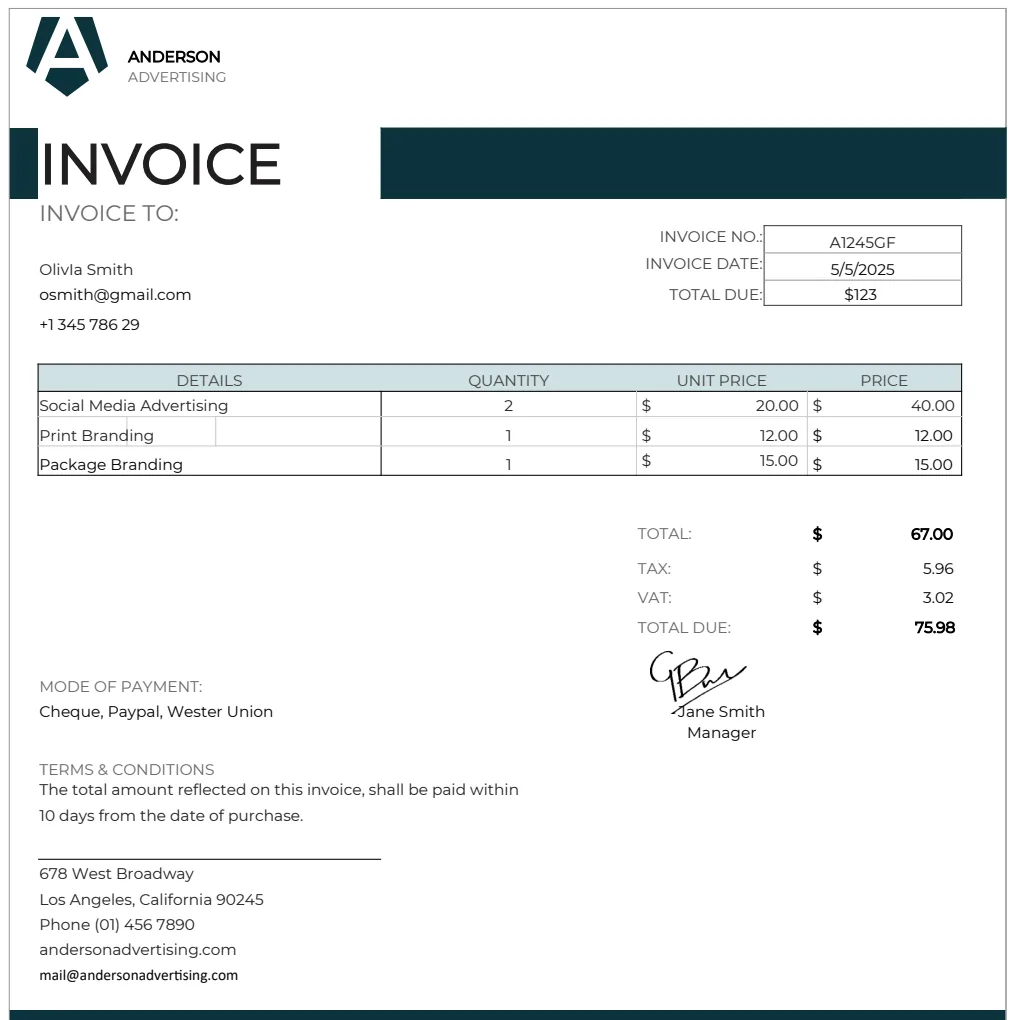 Advertising Agency Invoice Template preview