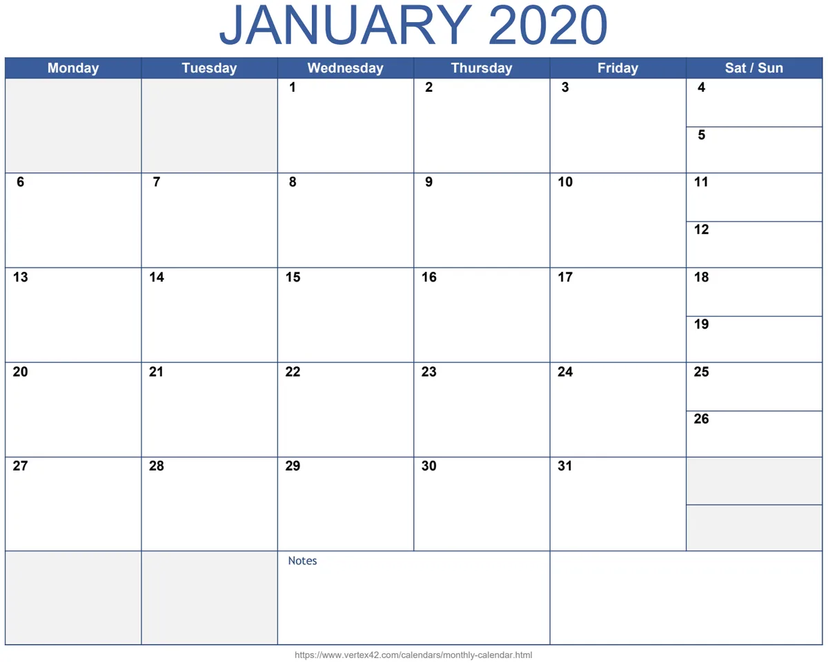 Monthly Calendar with Combined Weekend preview