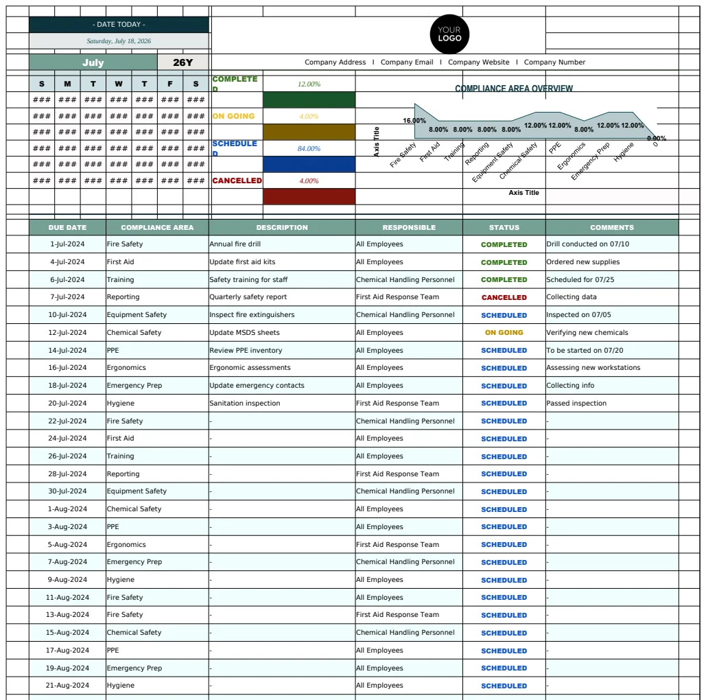 Legal Corporate Health and Safety Compliance Register Template preview