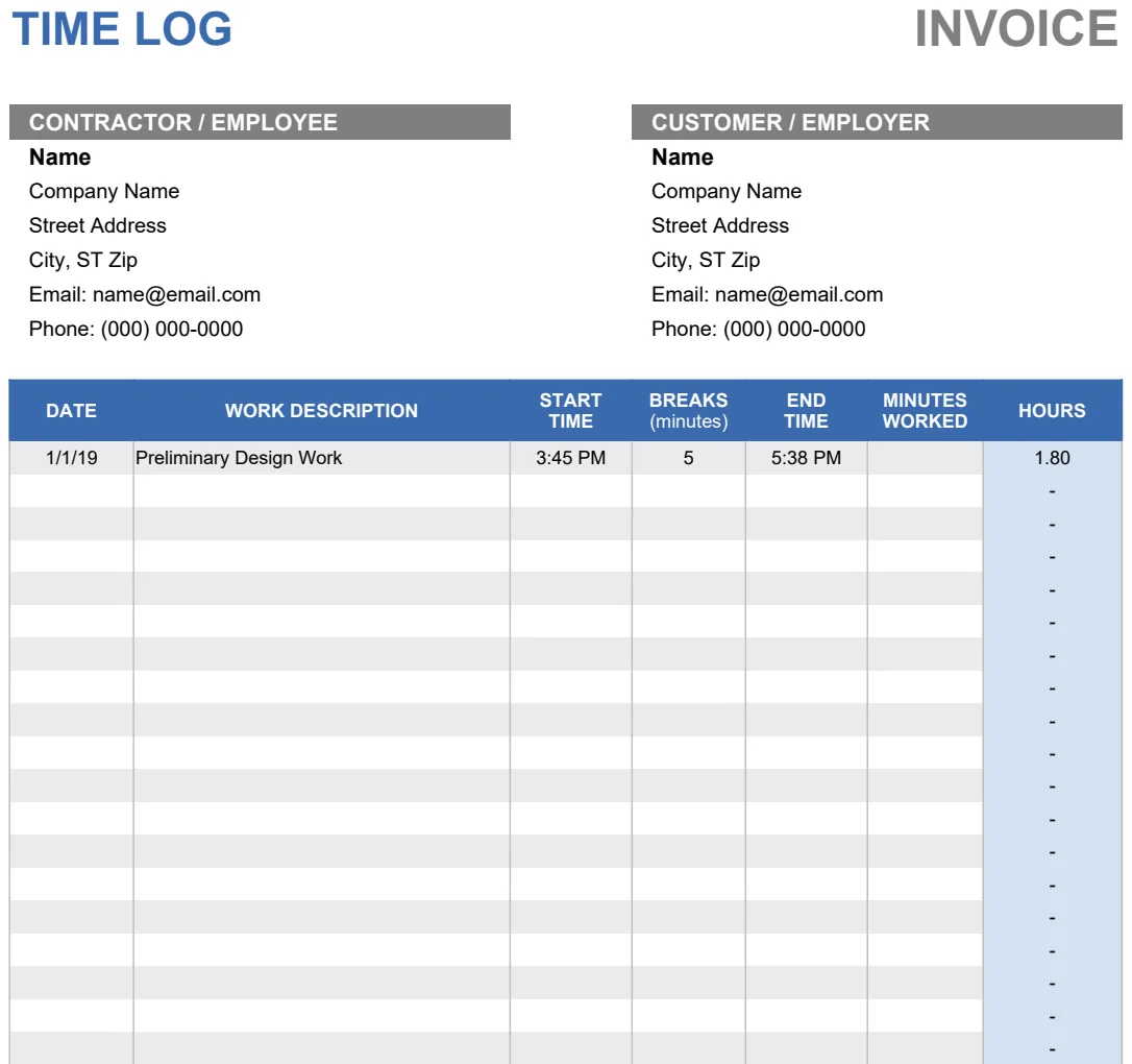Time Log with Invoice preview