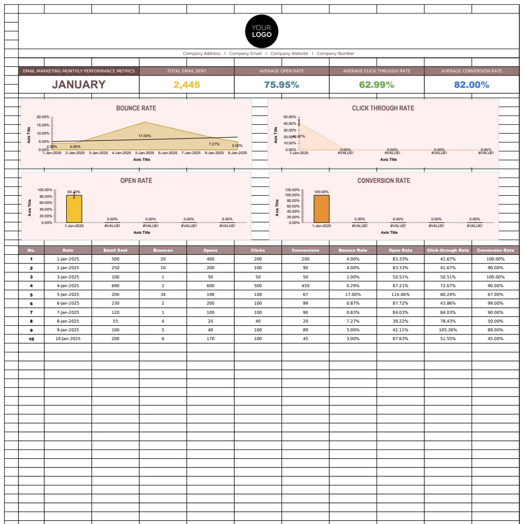 Email Marketing Monthly Performance Metrics Template template preview