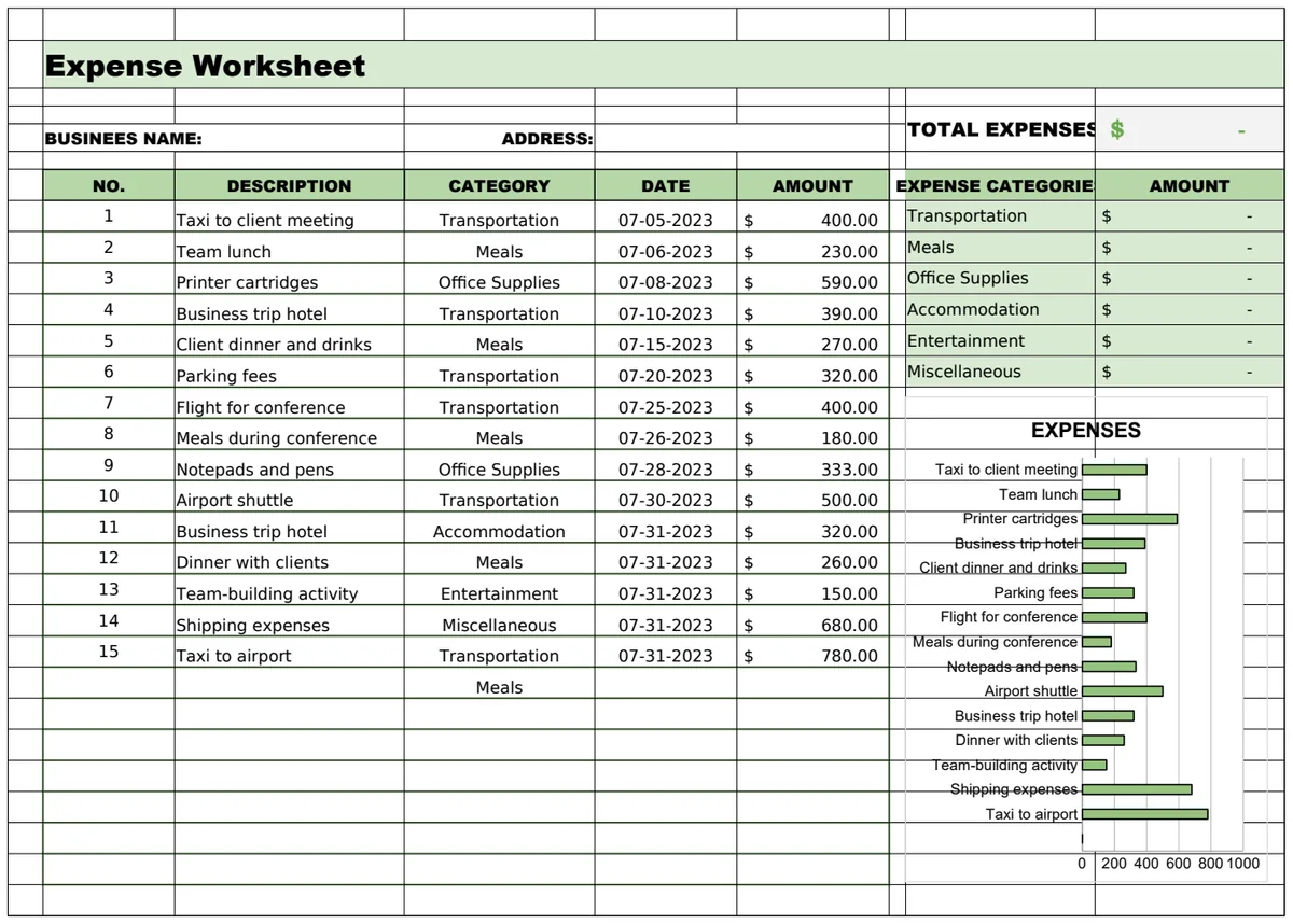 Expense Worksheet Template preview