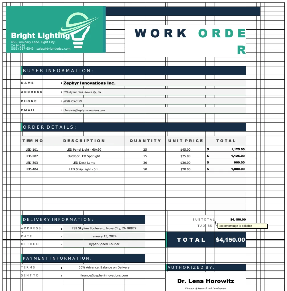 Work Order Form Template preview