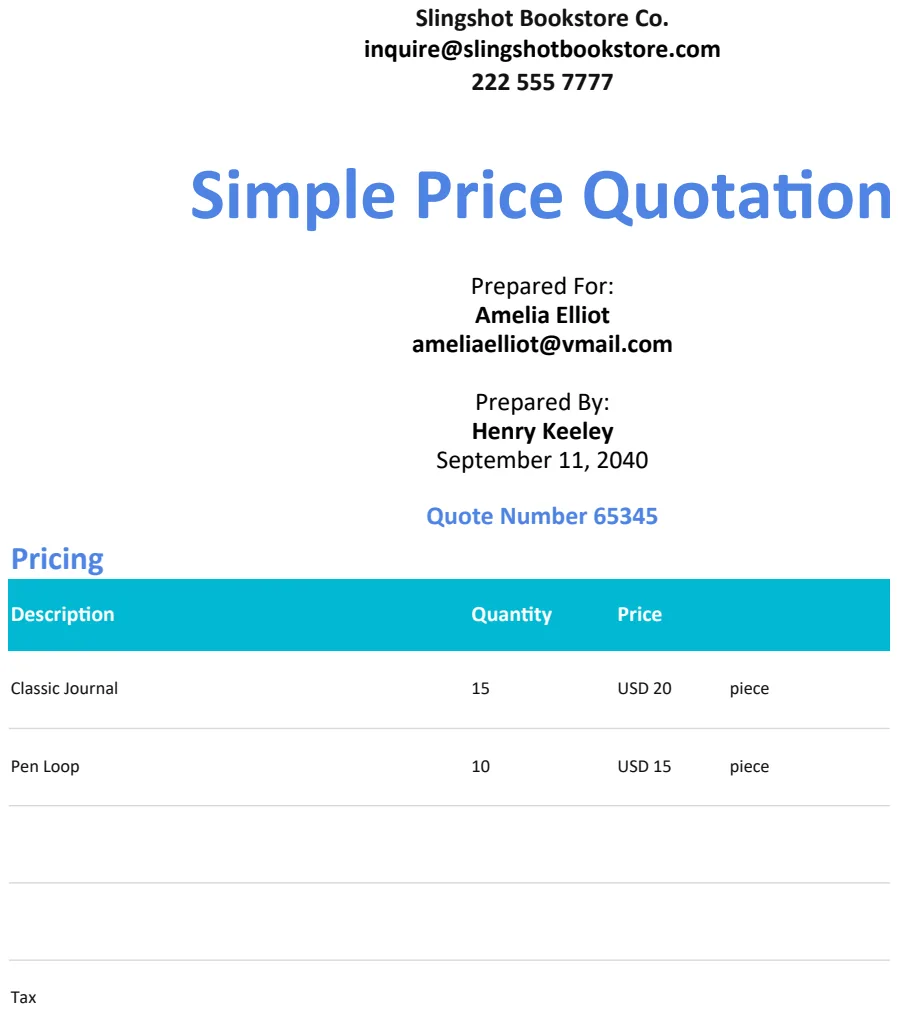Simple Price Quotation preview