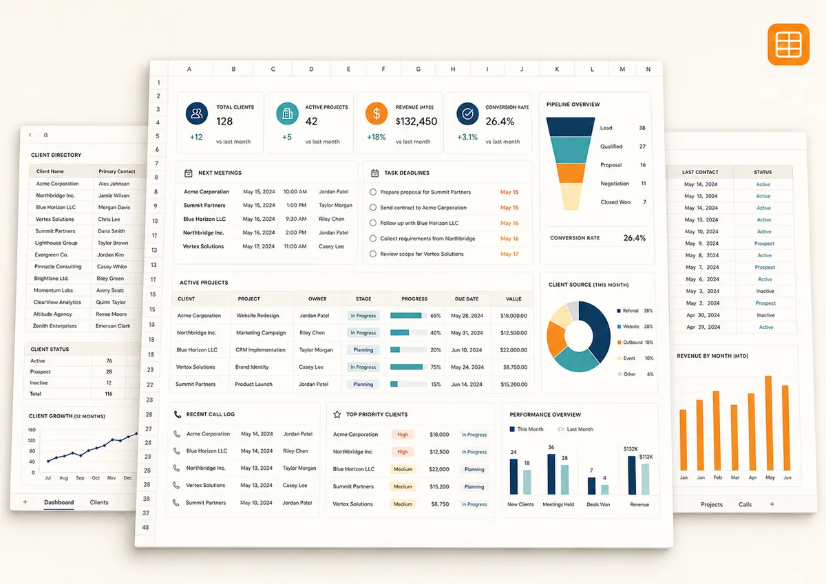 Client Tracker with Dashboard template preview
