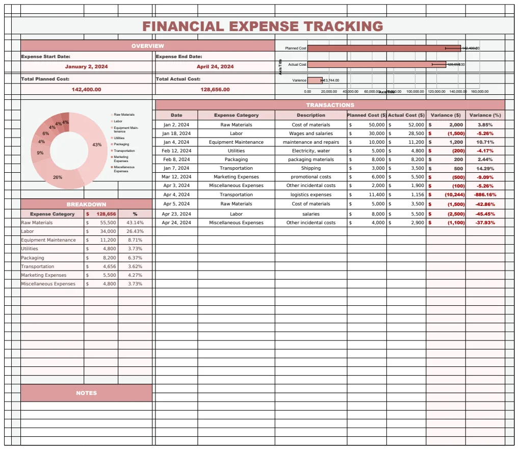 Financial Expense Tracking Template preview
