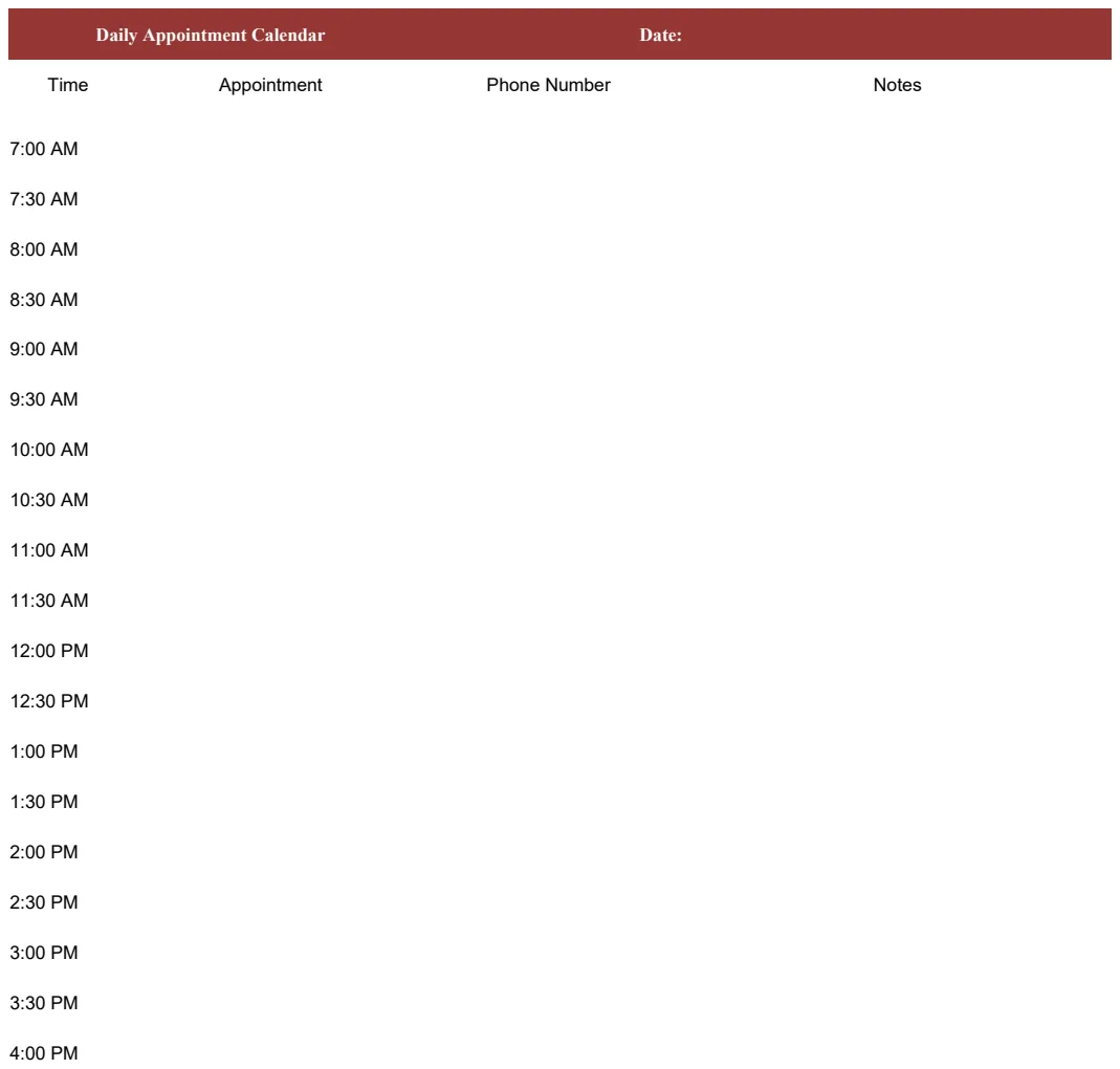 Daily Appointment Calendar preview
