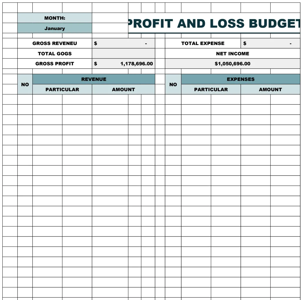 Profit and Loss Budget Template preview