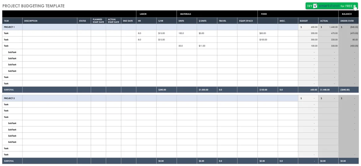 IC Project Budgeting Template preview