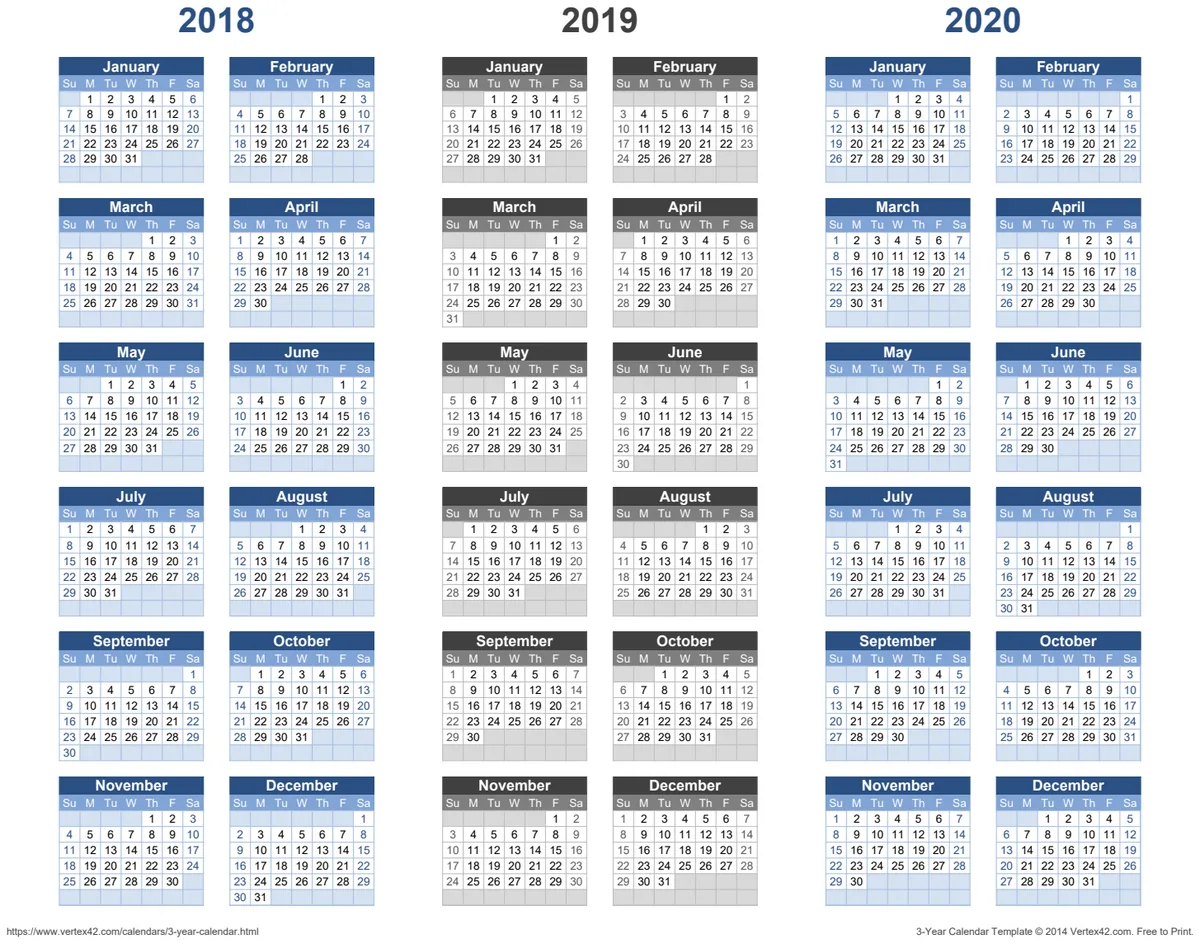 3-Year Calendar Template preview
