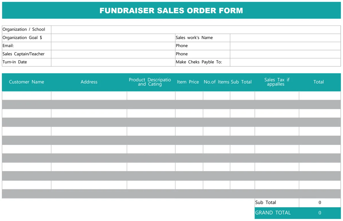 Fundraiser Order Form Template template preview