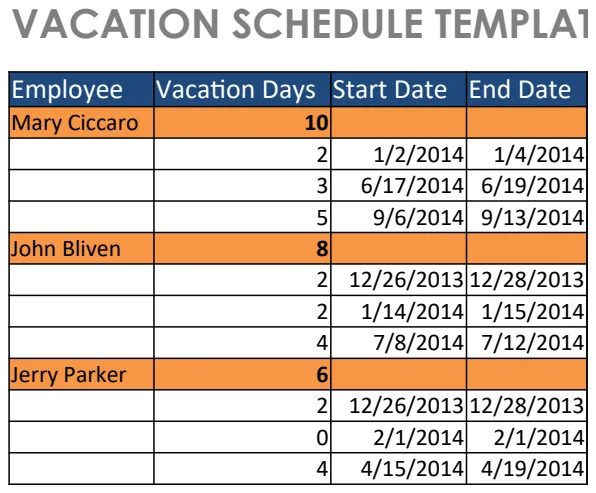 Vacation Schedule Template preview