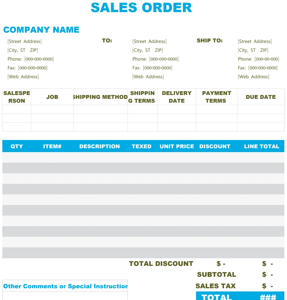 Sales Order Template preview