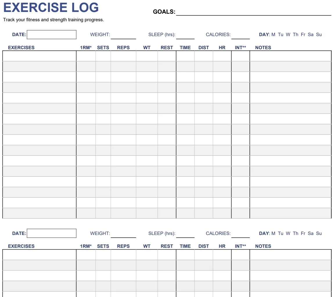 Exercise Log preview