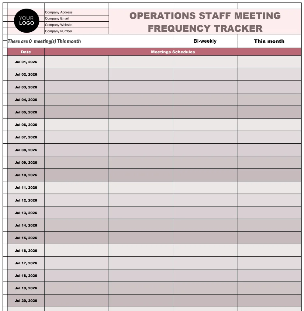 Operations Staff Meeting Frequency Tracker Template preview
