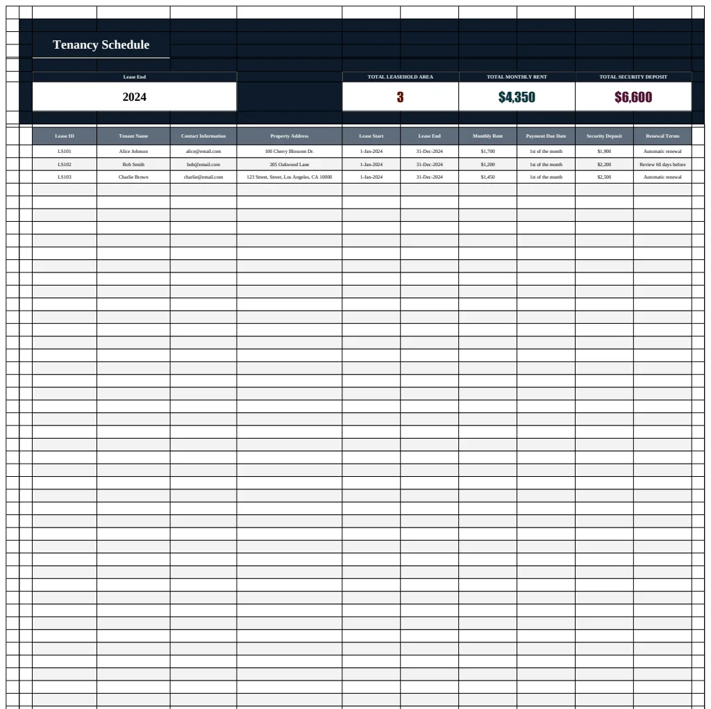 Tenancy Schedule Template preview