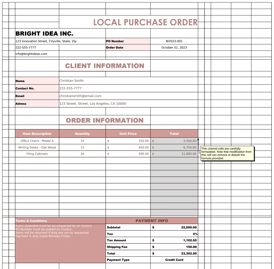 Local Purchase Order Template preview