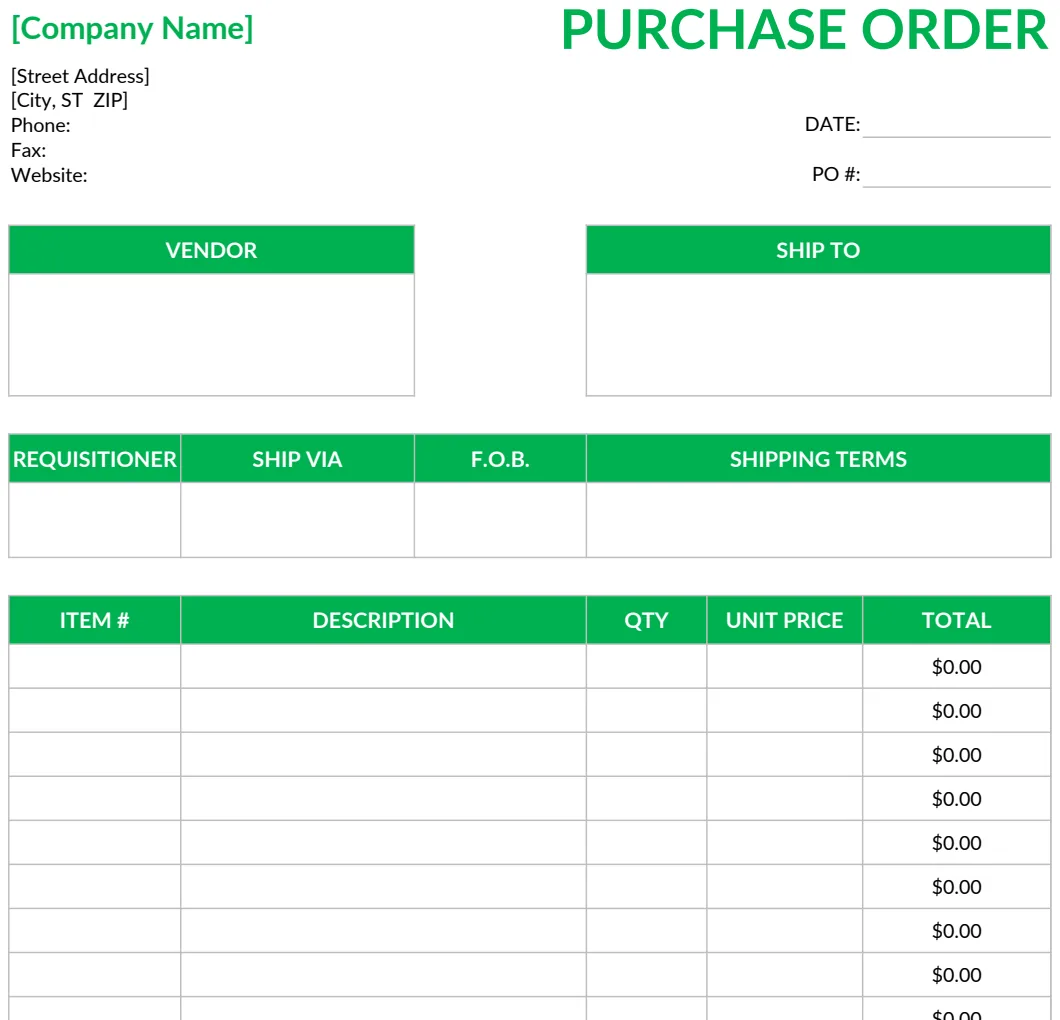 Purchase Order Template preview