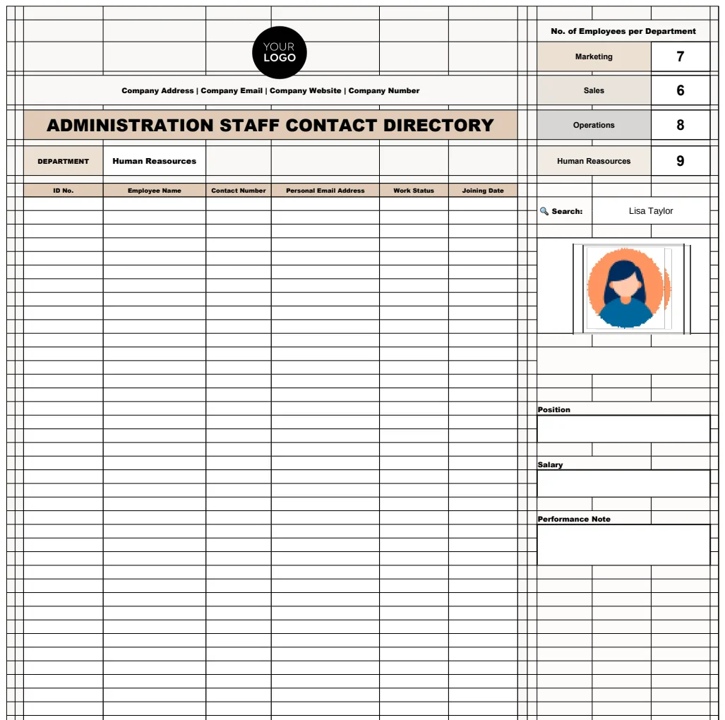 Administration Staff Contact Directory Template preview