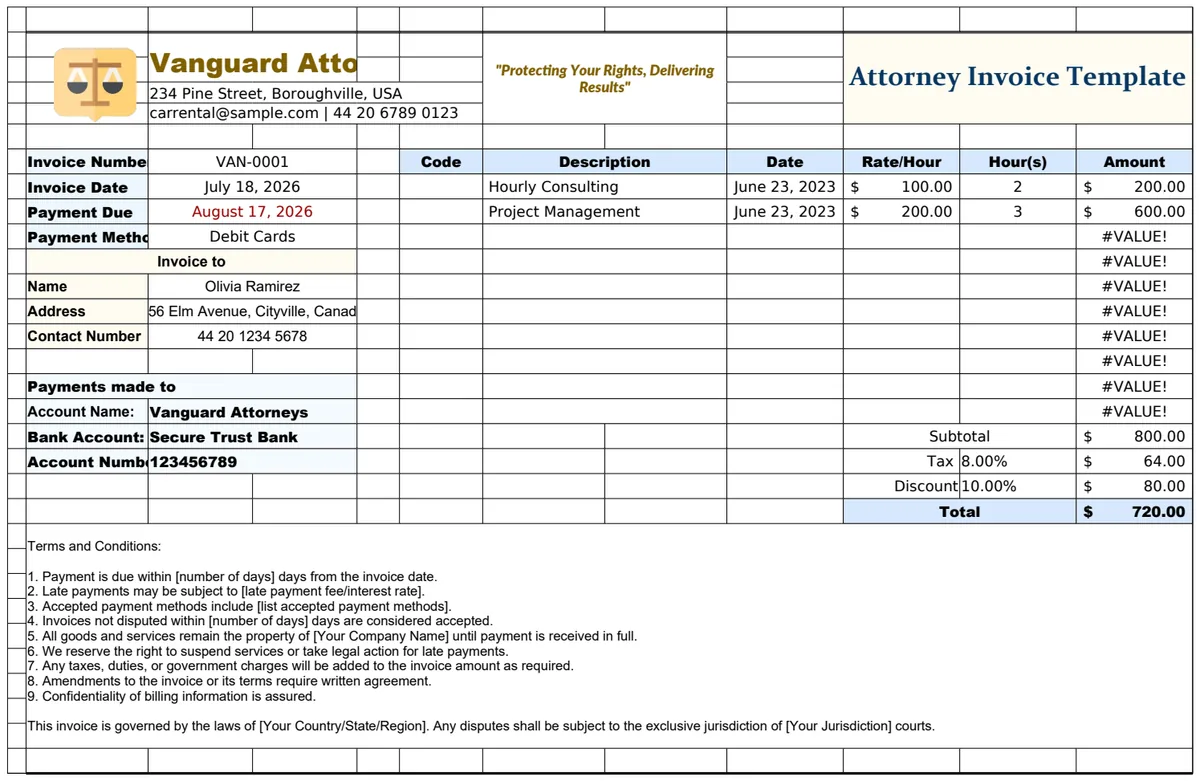 Attorney Invoice Template preview