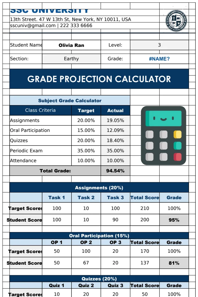 Grade Projection Calculator Template preview