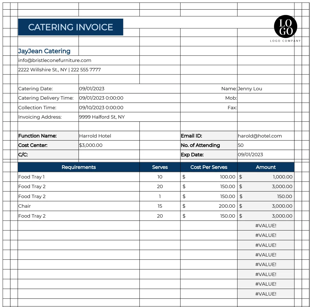 Catering Invoice Template preview
