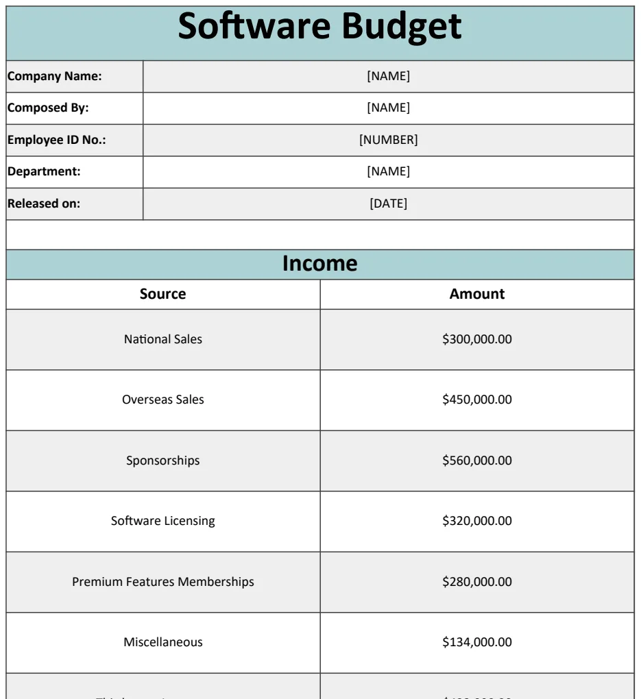 Free Basic Software Budget Template preview