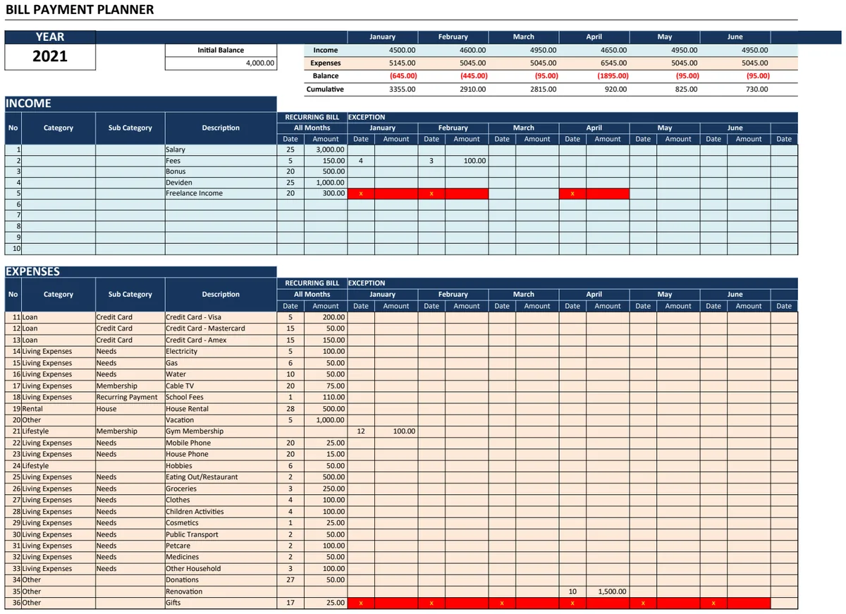 Monthly Cash Flow Planner V25 preview
