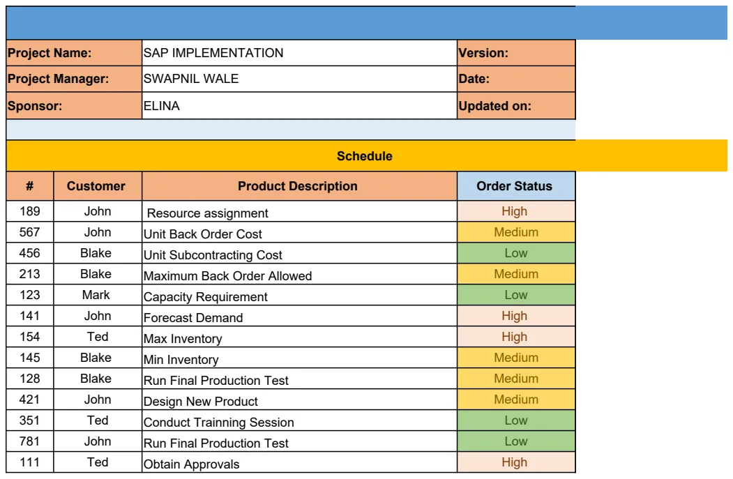 Production Schedule Template preview