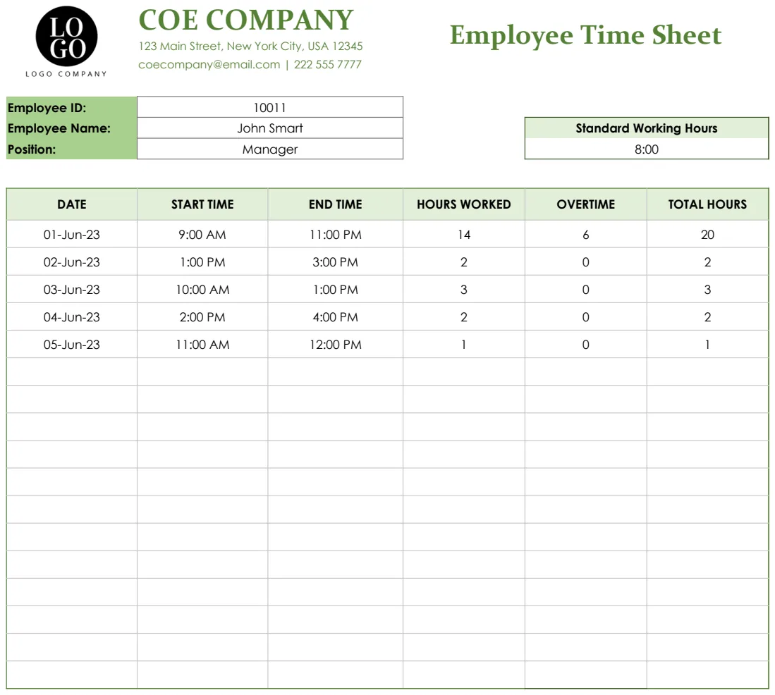 Employee Timesheet Template preview